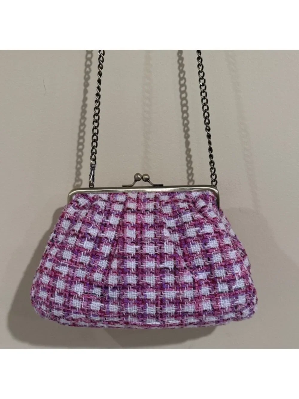 Anthropologie Pink and White Plaid Clutch
